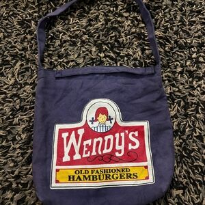 Vintage Wendy’s Old Fashioned Hamburgers Tote Bag Purple Canvas Crossbody Retro